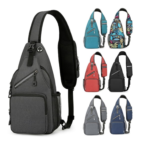 Modstep Crossbody Sling Bags for Men Sport Travel Hiking Portable Shoulder Bag with Phone Pocket and Earphone Hole Black