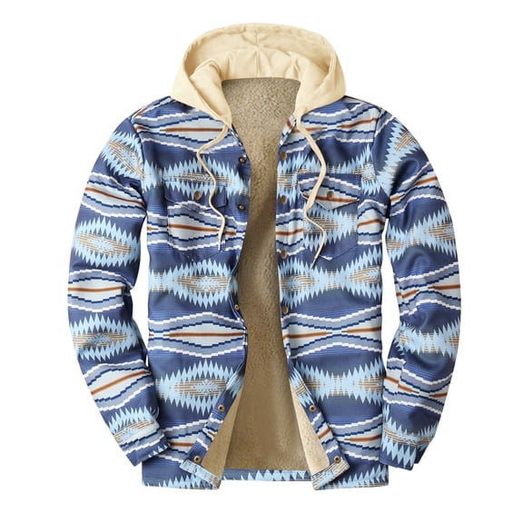 XMMSWDLA Deals Clearance Mens Plus Top Thick Quilted Plaid Printed Jacket Hooded Warm Cotton-padded Jacket