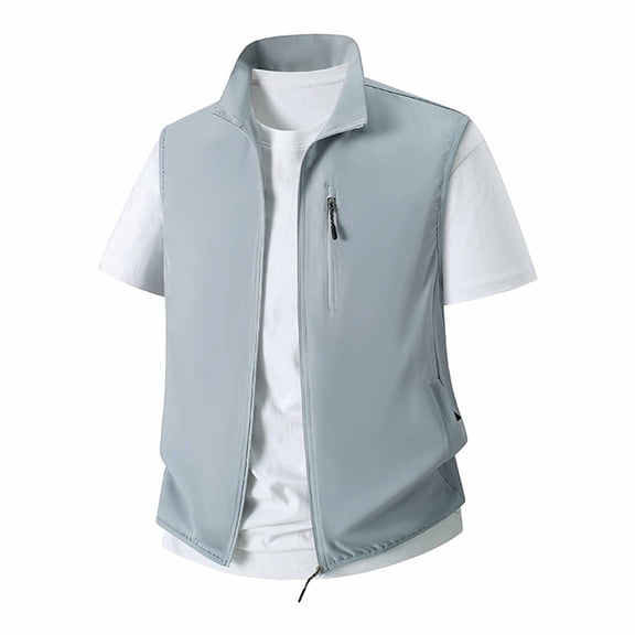 Avirosel Men's Lightweight Vest Outerwear Zip Up Casual Outdoor Sleeveless Jacket with Zipper Pockets for Golf Running Hiking Gray