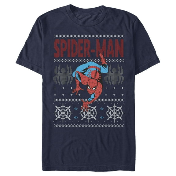 Men's Marvel Ugly Christmas Spider-Man Crawl Graphic Tee Navy Blue 3X Large