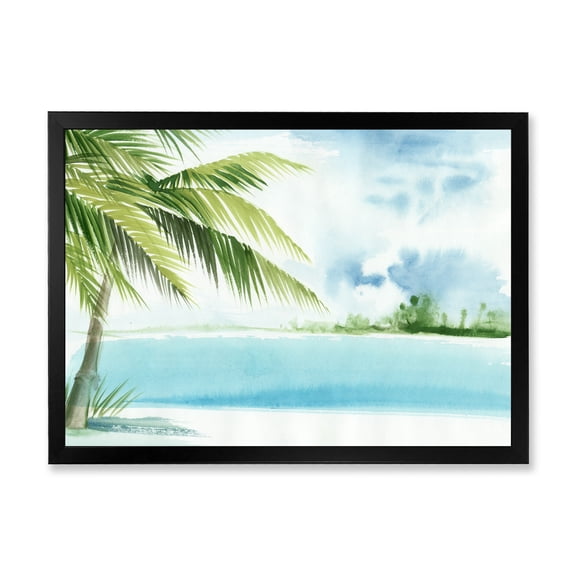 Designart 'Palm Beach Resort At Sunrise I' Nautical & Coastal Framed Art Print