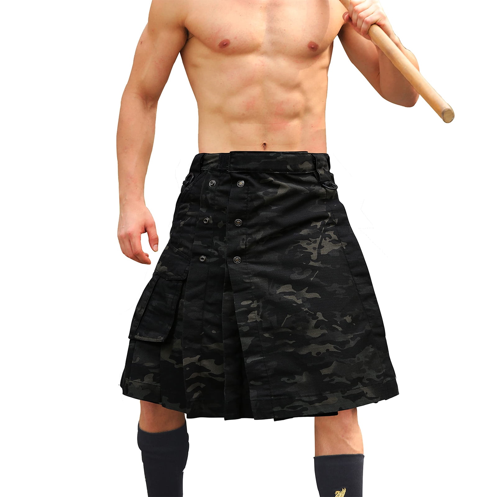Men's Kilt Camo Scottish Utility Kilt, 25" Pleated Tactical Kilt, Irish