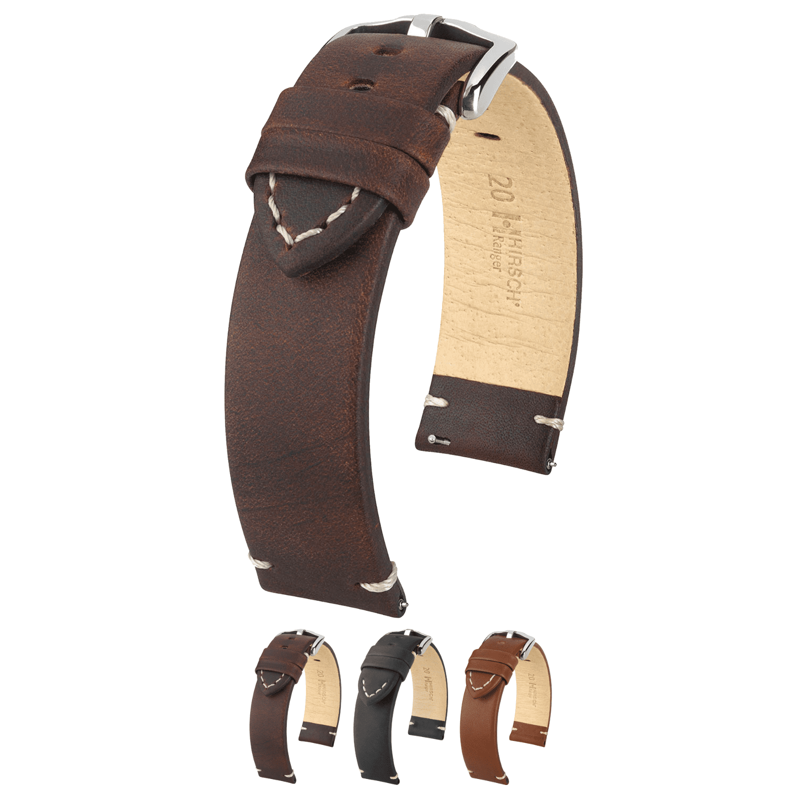 Hirsch Ranger Artisan Leather Watch Strap Brown L 18mm Silver Buckle