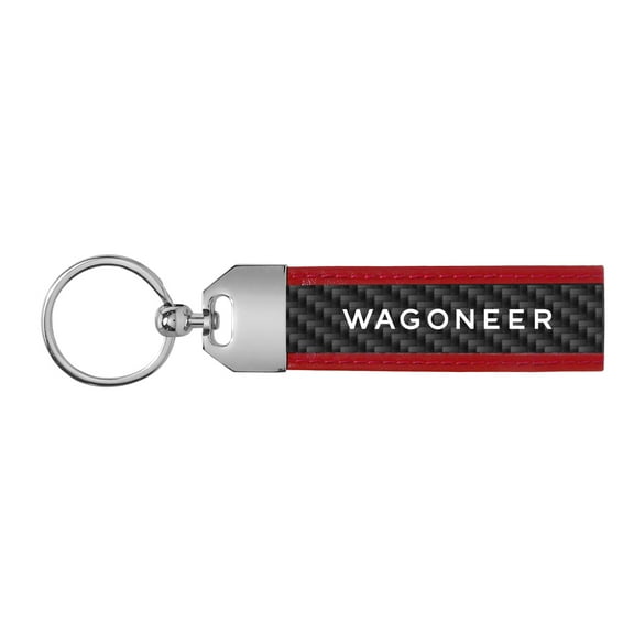 iPick Image for Jeep Wagoneer Real Carbon Fiber Strap Key Chain with Red Edge, Official Licensed