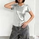 thumbnail image 2 of Tops de Cuello Redondo para las Mujeres de Moda Primavera Verano Manga Corta Base Blusa, Poliéster Suave Fresco Uso Diario, 2 of 6