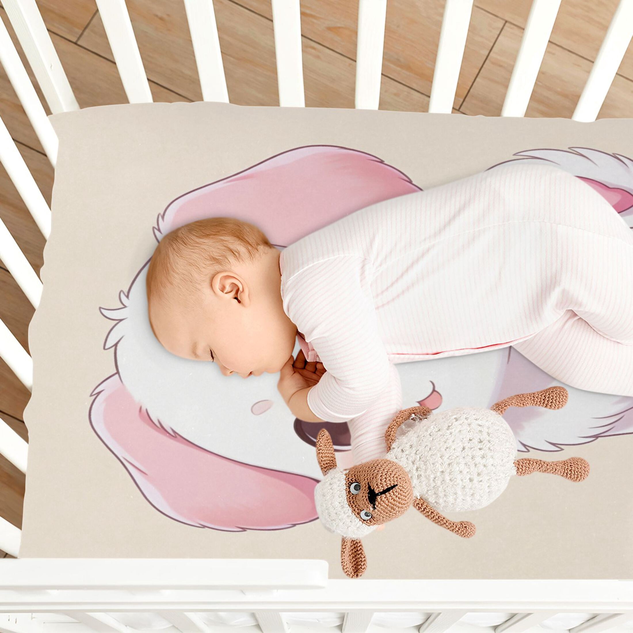 Baby Essentials 52”x 28”- Standard Cotton-like Modal Elastic- Cute White Dog Design Crib Sheets for Newborns and Toddlers