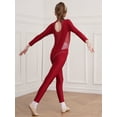 thumbnail image 6 of YIZYIF Kids Girls Long Sleeve Unitard Illusion V Neck Shiny Rhinestone Mesh Patchwork Gymnastics Ballet Leotard Burgundy 12, 6 of 7