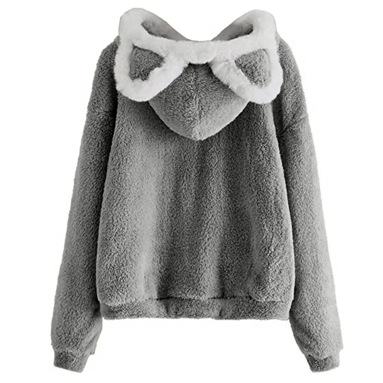 Simua Women's Cute Fleece Hoodie Sweatshirt Coat Warm Bear Shape