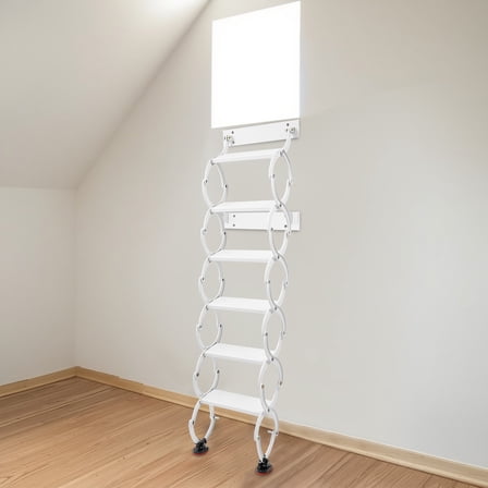Pull Down Telescoping Step Ladder, 6 Steps Wall Mounted Retractable Ladder