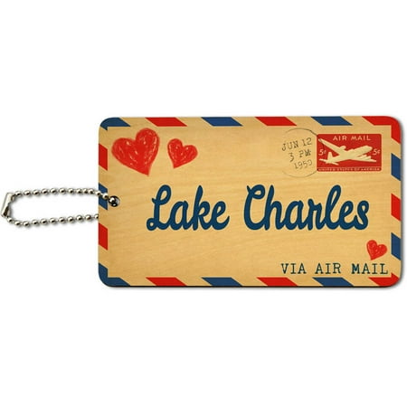 Air Mail Postcard Love for Lake Charles Wood ID Tag Luggage Card for Suitcase