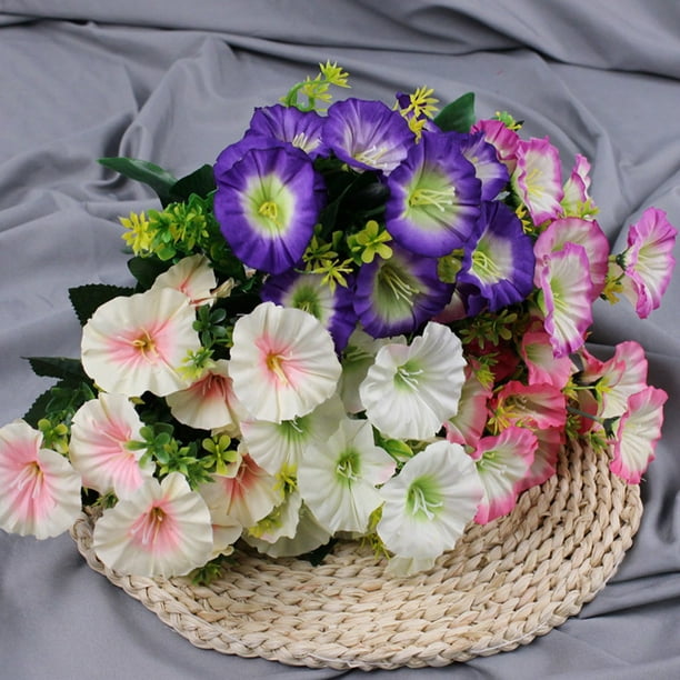 12 Heads Artificial Flowers Fake Morning Glory Bouquet Plants Home