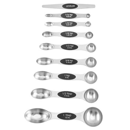 

RUNOLIG Magnetic Measuring Spoons Set Dual Sided Measuring Scoop With Leveler Stainless Steel Kitchen Utensils Gadgets For Dry Or Liquid Food 9 Pack