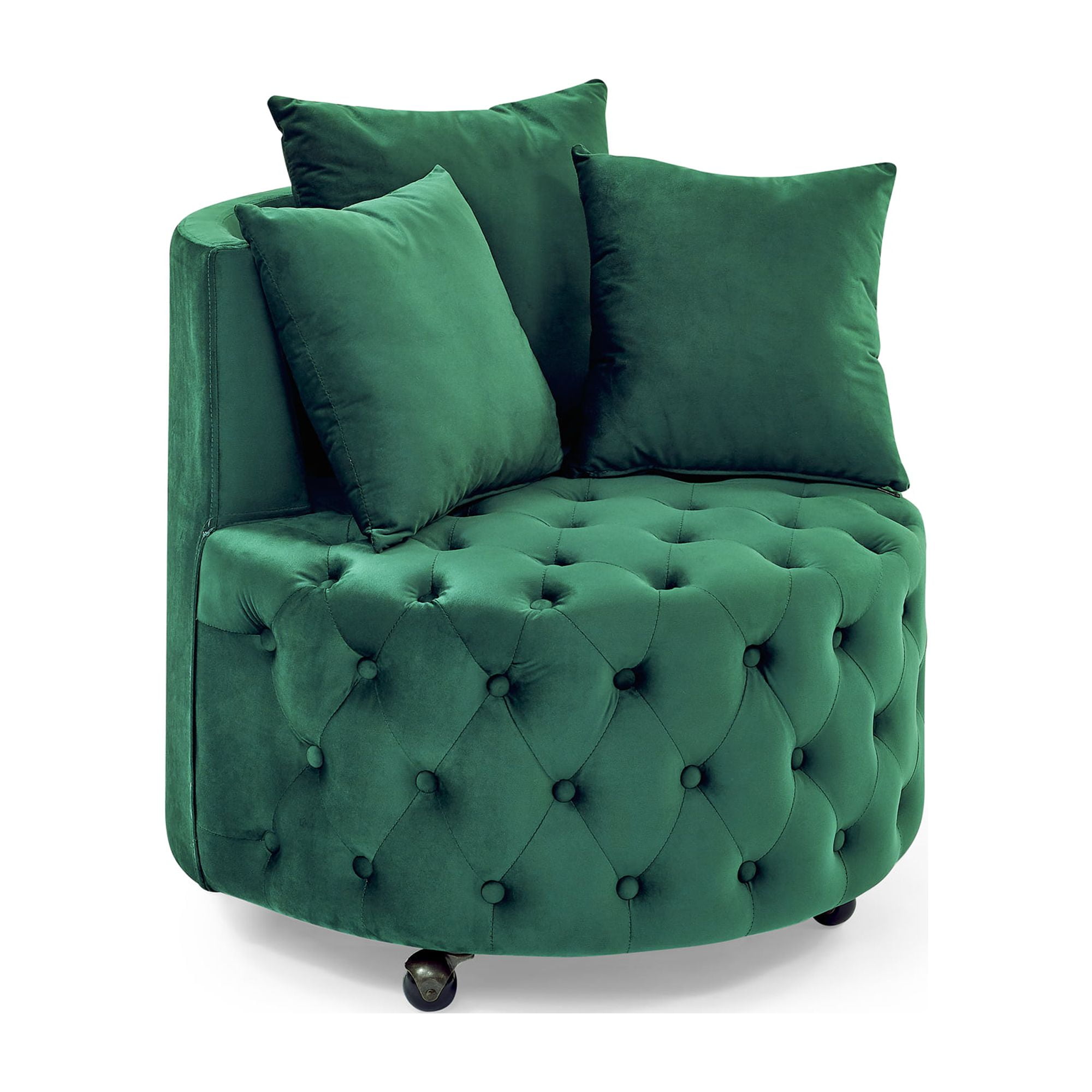 Gewnee Swivel Chair,Green Velvet Modern Glam Accent Chair with Tufted Design & 3 Pillows Included, 250LBS Capacity for Home Office Living Room Bedroom