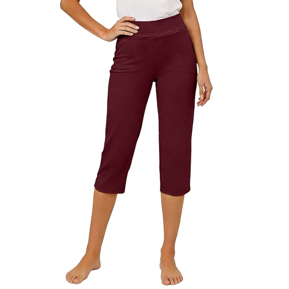 cfhntfmh Womens Yoga Capri Pants with Pockets Stretchy High Waist Leggings Straight Leg Crop Exercise Summer Pants