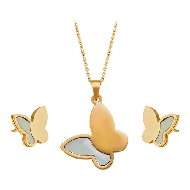 Fino Collar Y Aretes Mariposa Perla Nat Oro 14k Lam dorado Unitalla
