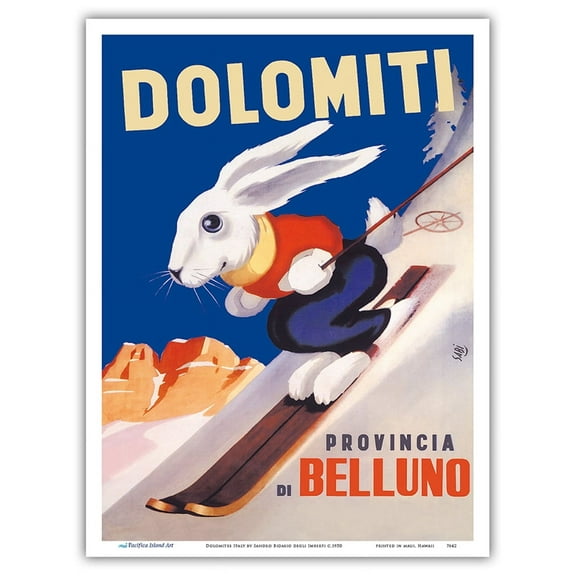 Cortina d'Ampezzo Ski Resort - Dolomites (Dolomiti) Italy - Vintage Sports Poster by Sandro Bidasio degli Imberti c.1950 - Master Art Print (Unframed) 9in x 12in