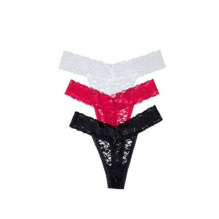 

DENGDENG Women Sexy Floral Lace See Through Thong Stretch G String Thongs for Women Low Waisted Seamless 3 Pack Panties