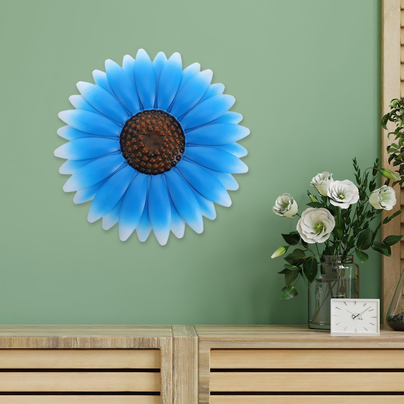 OFFIGAM Iron Flower Wall Decor Blue Metal Craft Smooth Edges for Living Room and Bedroom