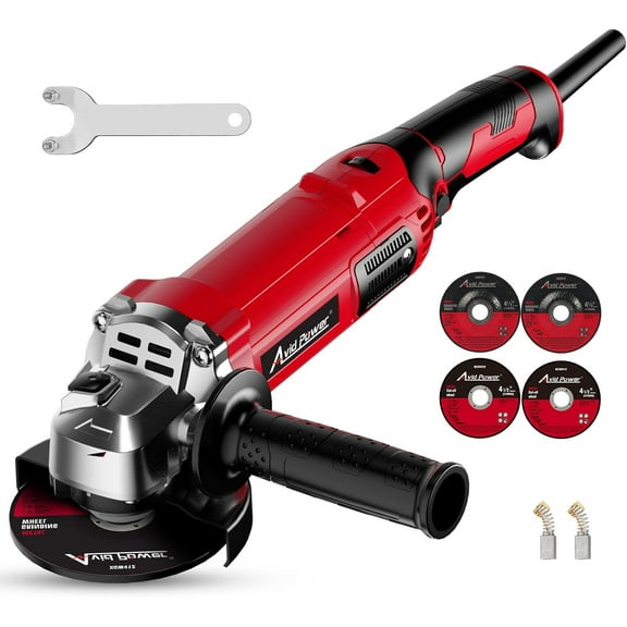 Angle Grinder 4-1/2 Inch 8.0 Amp 1000W Electric Grinder Tool 7-Variable-Speed Metal Grinder, 11,500 RPM, Paddle Switch with Lock-on Button, Cutting & Grinding Wheels and Side Handle - Red