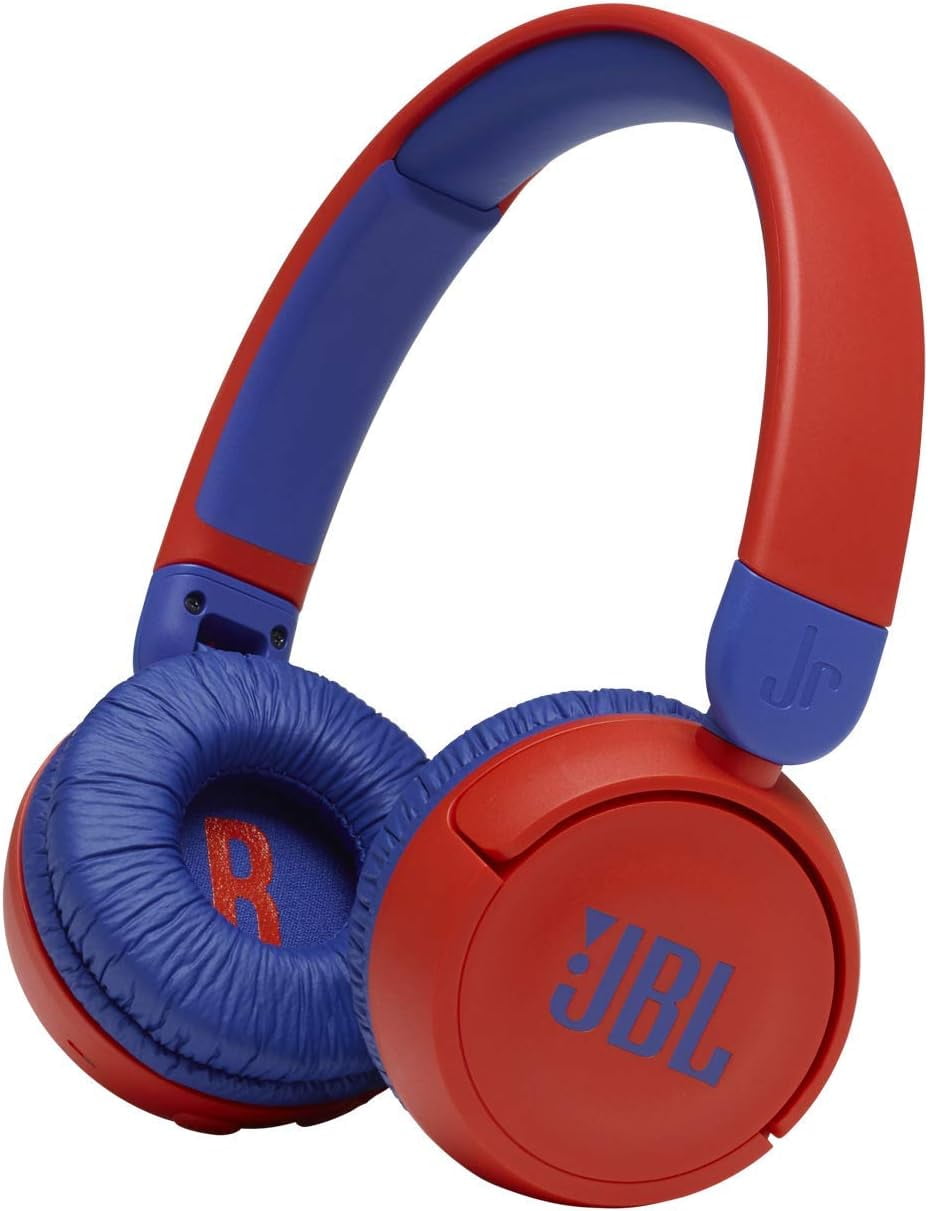 Restored JBL Jr310BT Kids Wireless On-Ear Headphones Bluetooth Microphone, Safe Sound Under 85dB Volume 30H Battery Foldable Comfort Easy Soft Cool Colors (Red) Small (Refurbished)