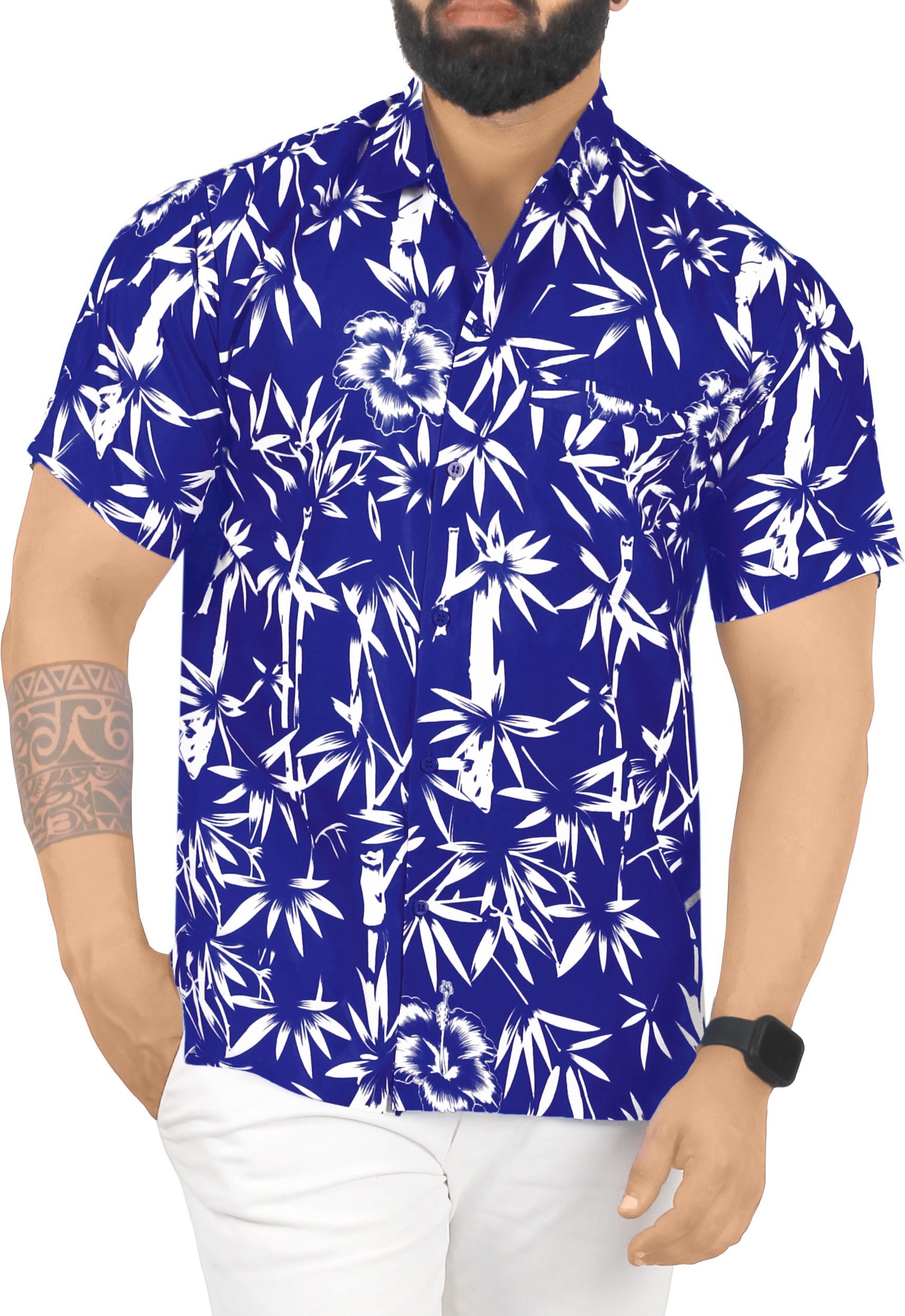HAPPY BAY Men's Designer Hibiscus Flower Dress Short Sleeve Hawaiian Shirt  XXL Blue_W346 - Walmart.com