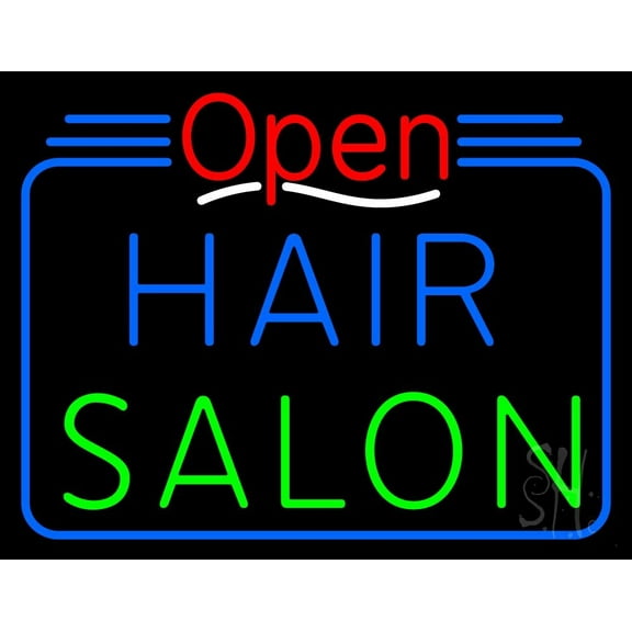 Open Hair Salon LED Neon Sign 15 x 19 - inches, Black Square Cut Acrylic Backing, with Dimmer - Bright and Premium built indoor LED Neon Sign for Defence Force.