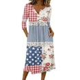 thumbnail image 2 of 4th of July Dresses for Women 3/4 Sleeve V-Neck Button Down A-Line Midi Patriotic American Flag Dress Casual Summer Beach Vacation Sundress with Pockets, 2 of 7