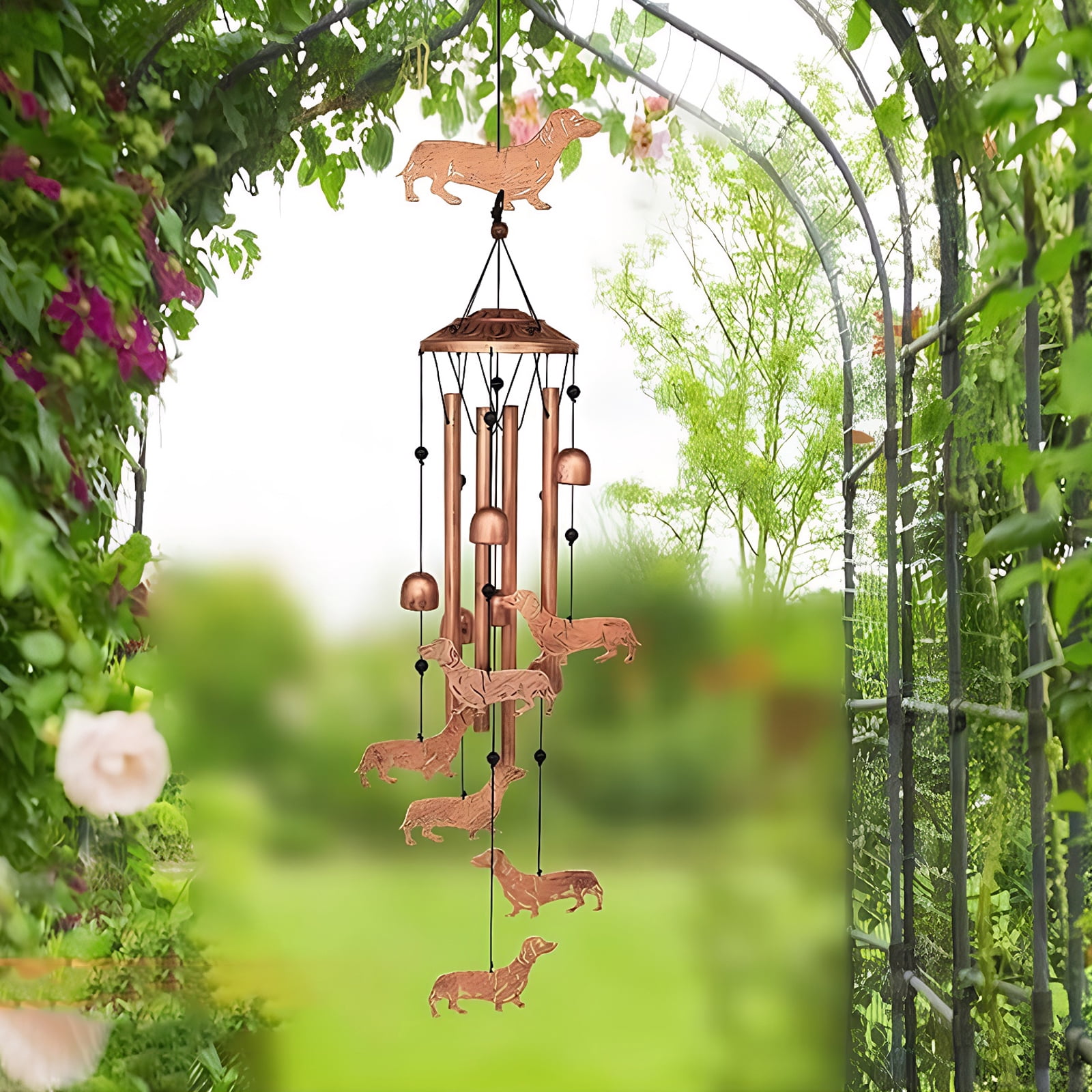 Yucurem Dachshund Wind Chime for Outside, Handmade Metal Garden Wind Chimes, Melodic Weatherproof Wind Bell for Patio Porch Decor