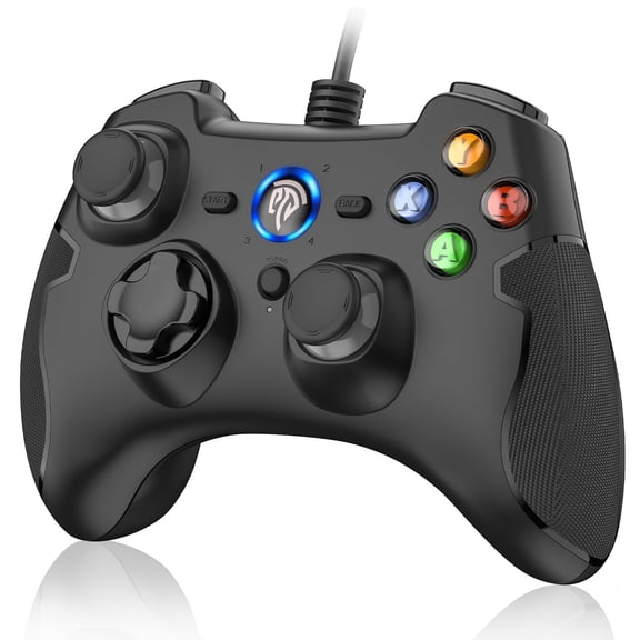 EasySMX Wired PC Game Controller Joystick for PS3, PC Windows, with Dual-Vibration Turbo Trigger Buttons, Black