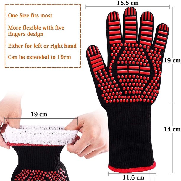 Guantes de silicona antideslizantes para barbacoa, horno, horno, guantes de cocina resistentes al calor, guantes para chimenea, guantes para chimenea, guantes para chimenea hasta 800 C