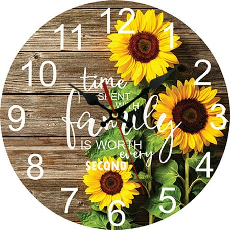 VOCOO 10'' Sunflower Wooden Analog Wall Clock for Kitchen, Home, Office, Bedroom Decor