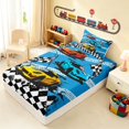 thumbnail image 2 of Erosebridal Race Car Twin Fitted Sheet, Checkered Flag Bedding, Blue Race Flags 2pcs 1 Fitted Sheet and 1 Pillowcase, 2 of 6