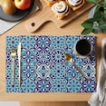 thumbnail image 2 of Vintage Morocco Placemats Set of 8 Traditional Tribal Abstract Geometric Blue Place Mats Indoor Wipeable Table Mats Washable Dining Table Placemats for Kitchen Holiday Party Home Decor 13x19 Inch, 2 of 9