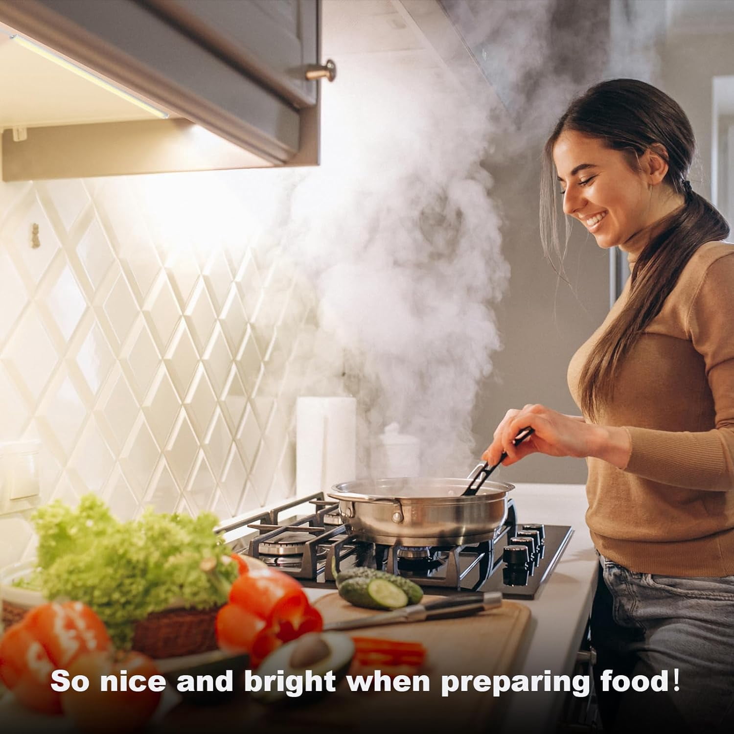 Plug-in Under Cabinet Lights Daylight White 4000K, Dimmable LED Lighting, 6PCS x 12 Inch Under-Counter Light Fixtures with Memory Function, Counter for Kitchen