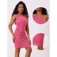 thumbnail image 2 of DARING DIVA Women's One Shoulder Ruched Sleeveless Bodycon Mini Dress XS Hot Pink, 2 of 6