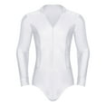 thumbnail image 3 of Kaerm Men's Sparkling Rhinestones Dance Shirt Long Sleeve Leotards Salsa Rumba Latin Dance Bodysuit White 3XL, 3 of 5