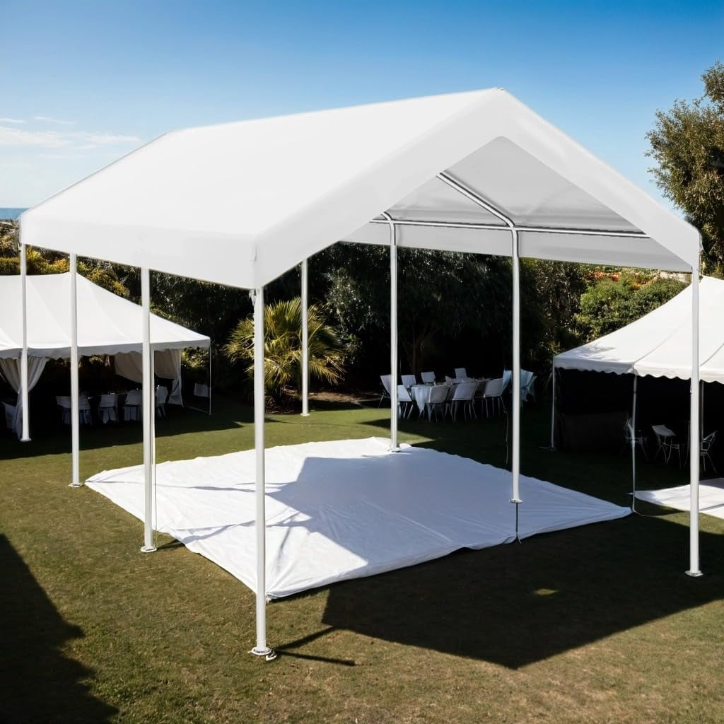 10x20 Canopy Replacement Cover, Heavy Duty Carport Canopy, UV Resistant Car Tent Cover, Water Resistant Car Port Cover with Ball Bungee Cords, White, Only Cover