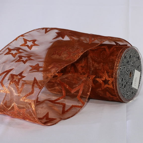 Sheer Shimmering Copper Brown Stars Wired Craft Ribbon 6" x 20 Yards