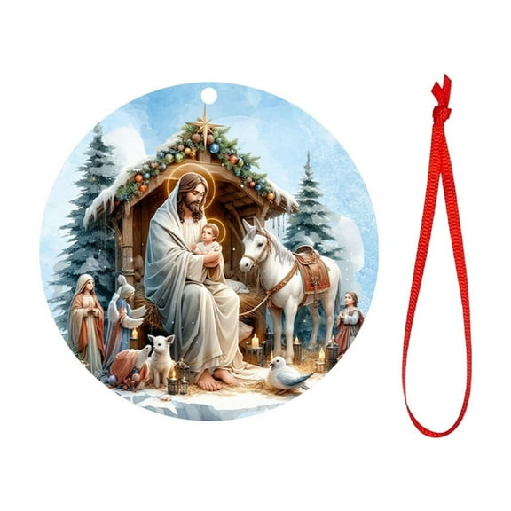 SIYTUAU Nativity Scene Decoration Wooden Hanging Decor Wood Material 3.14 Inches Religious Ornament Nativity Scene Decoration A