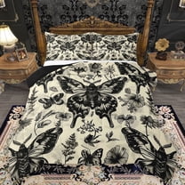 Homewish Hippie Moth Teens Full Size Comforter Sets, Magic Bohemian Butterfly Bedding Comforter Set, Rustic Flower Plant Reversible Bedding Sets, Luxury Bedroom Decor, 3-Piece