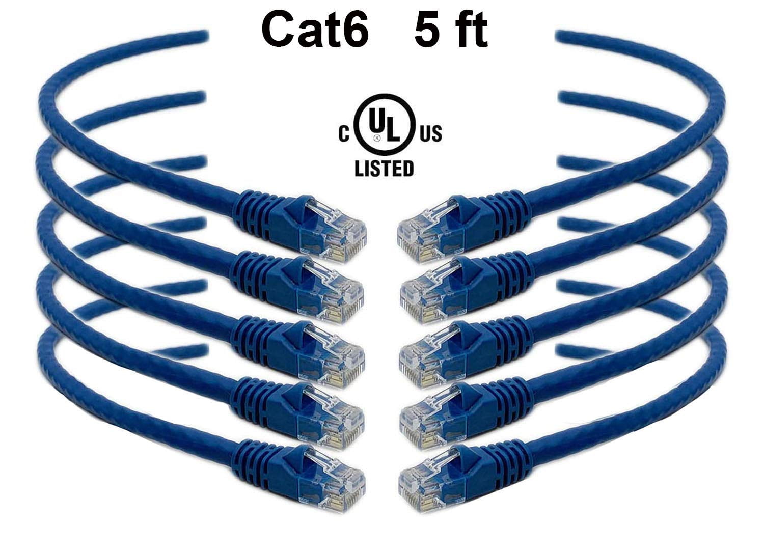 iMBAPrice 5 Feet Cat6 Cable Pack of 5 Premium Grade RJ45 Ethernet Snagless Patch Cord Red 