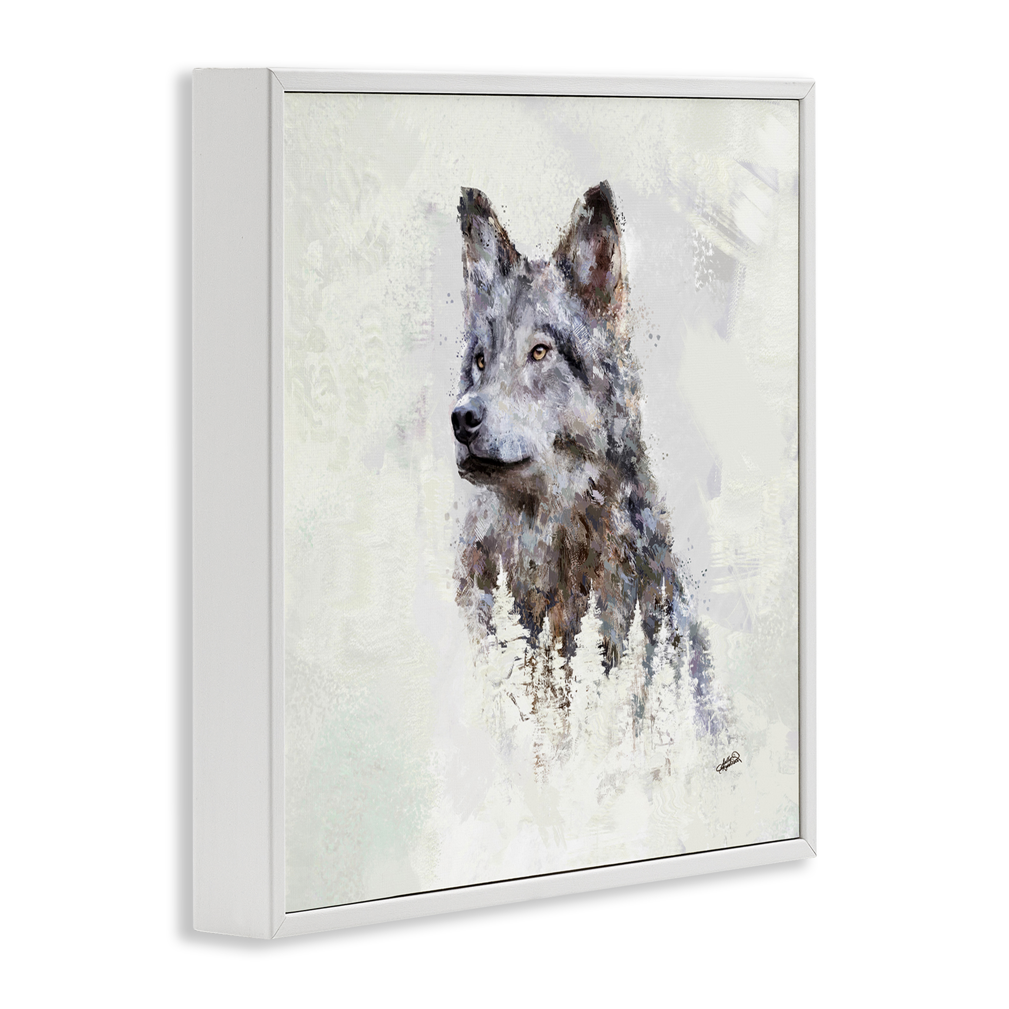 Stupell Industries Rustic Wolf & Trees Animals & Insects Painting White Framed Art Print Wall Art, 24 x 24