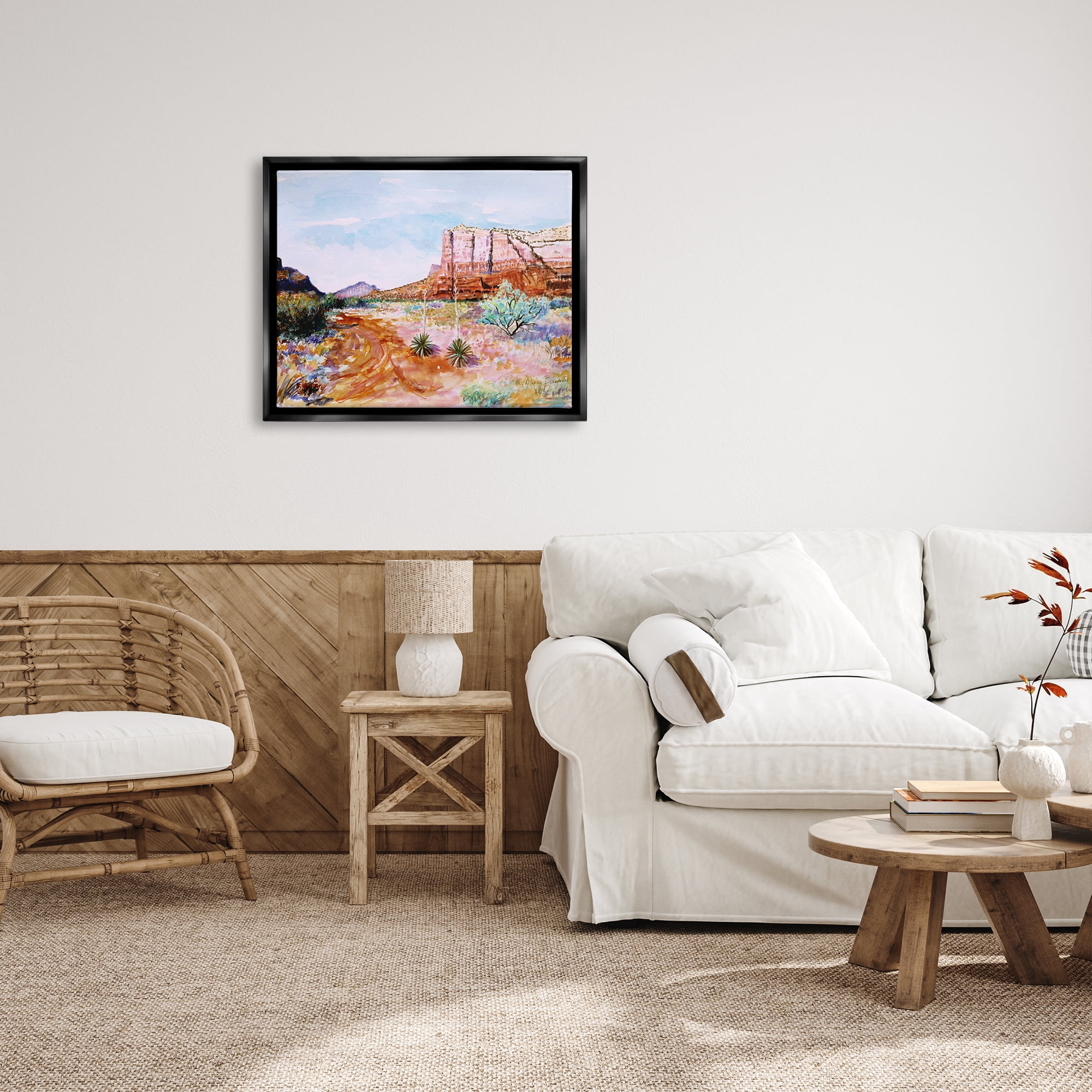 Stupell Industries Modern Desert Mesa Nature Painting Black Floater Framed Art Print Wall Art, 31 x 25