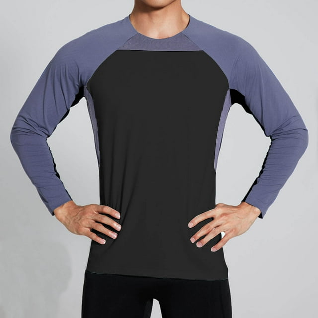 Blusas y camisas de manga larga con cuello redondo para hombre, de poliéster, para entrenamiento físico, secado rápido, elásticas y con protección solar.