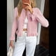 thumbnail image 5 of Suéteres Tipo Cárdigan con Botones para Mujer, Ligeros, de Larga, Cuello Redondo, de Punto, de Verano, con Abertura Frontal Rosa S, 5 of 7
