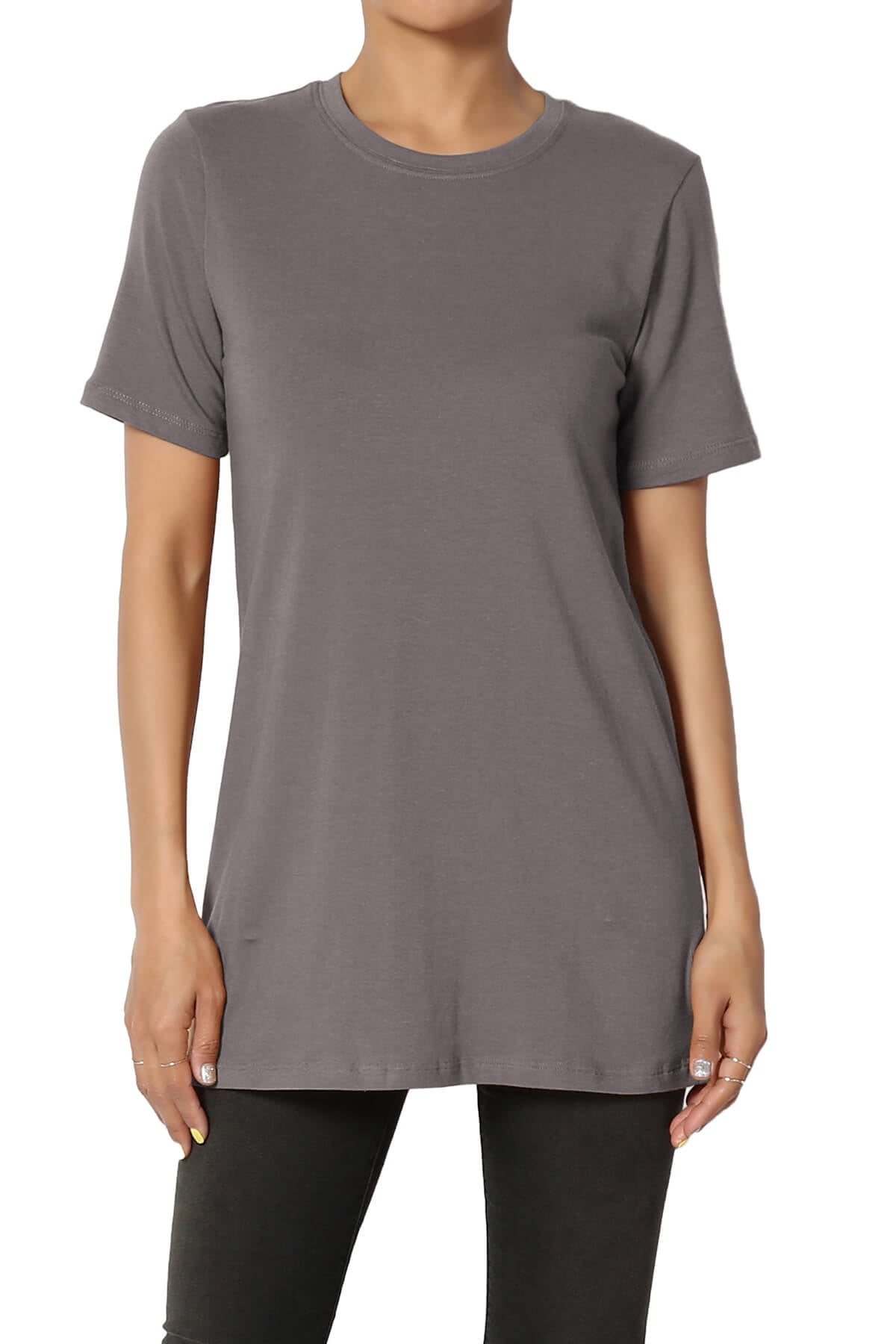 Women's PLUS Basic Cotton Span Crew Neck Relxed Slim Fit Tee Tunic