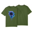 thumbnail image 6 of ZHISHIMINGJUN Women's Trendy Tee Oil Painting Style Brilliant Blue Sunflowers Ombre Round Neck Short Sleeve Soft Drape Green Top for Casual Chic Style, 6 of 6