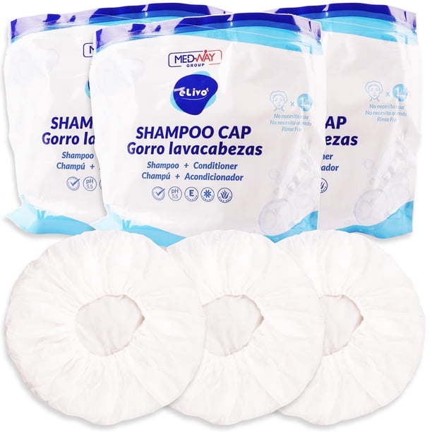Gorro de champú sin enjuague MedVance | Gorro de ducha sin enjuague que champús y condiciones | Lavado de cabello sin agua con pH equilibrado e hipoalergénico | Paquete de 3