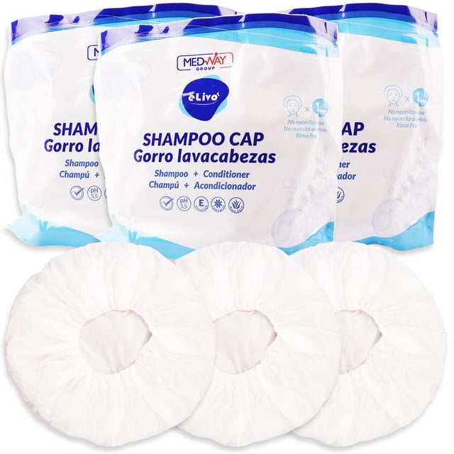 Gorro de champú sin enjuague MedVance | Gorro de ducha sin enjuague que champús y condiciones | Lavado de cabello sin agua con pH equilibrado e hipoalergénico | Paquete de 3