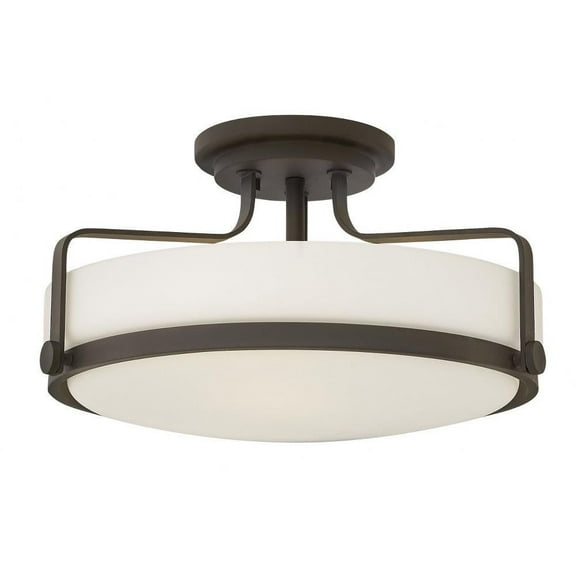 3 Light Large Semi-Flush Mount in Transitional Style 18 inches Wide By 10 inches High-Oil Rubbed Bronze Finish-Etched Opal Glass Color-Incandescent